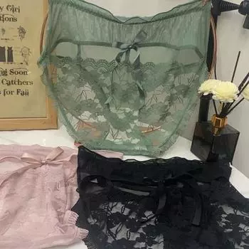 Нижнее белье большого размера с высокой талией, французское кружевное сетчатое сексуальное белье, трусы Pure Desire Bow, тонкие прозрачные женские трусики-треугольники One Size чёрный