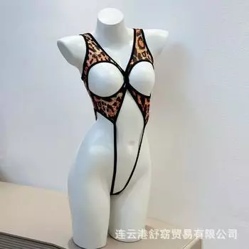 Нижнее белье большого размера, сексуальный леопардовый принт кошки, комбинезон с открытой промежностью, съедобные игрушки для пары average size (80-60kg)