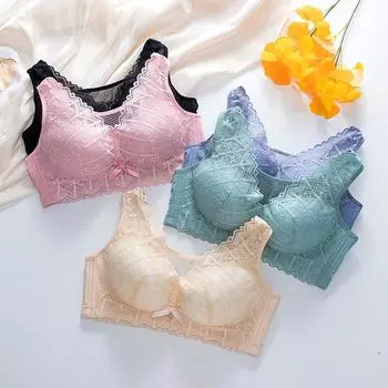 Нижнее белье большого размера женское топ-труба с полной чашкой кружево сборка регулировка тип большая грудь маленькая жилет тип бюстгальтер тонкий 80 чёрный