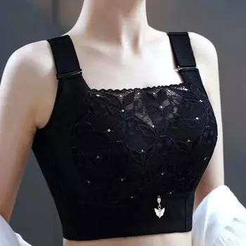 Нижнее белье большого размера женское тонкое сечение собранное большая грудь для сбора порока регулируемый провисающий показ маленький бюстгальтер 34/75 чёрный