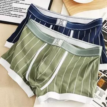 Нижнее белье боксеры 3D пошив U выпуклые мешки дышащие эластичные облегающие боксеры полосатые L зелёный