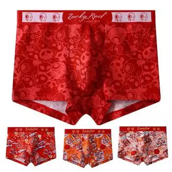 Нижнее белье-боксеры с эластичным поясом U-образной формы, с рисунком льва Awakening, с независимой сумкой Lucky XXL красный