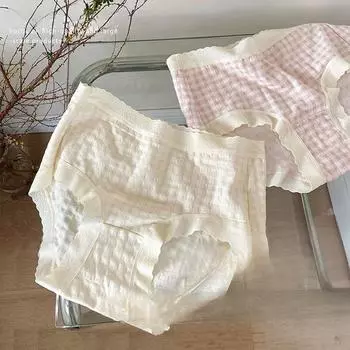 Нижнее белье Bubble Plaid, простые трусы со средней посадкой, удобное хлопковое нижнее белье, увеличенные трусики с треугольными чашечками и утолщенной талией One size розовый