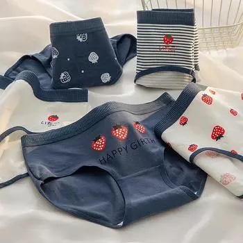 Нижнее белье цвета клубники для женщин, трусы из чистого хлопка с промежностью и средней посадкой, большие размеры, трусы-треугольники из чистого хлопка с промежностью для девочек, для студентов M