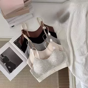 Нижнее белье для девочек без стального кольца для маленькой груди, собранное, спортивное, типа майки, антипровисающий бюстгальтер S чёрный