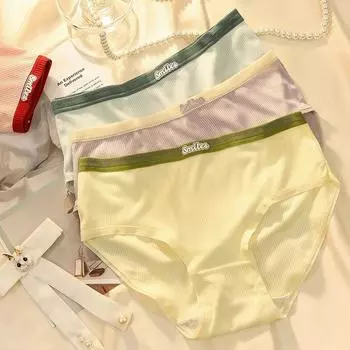 Нижнее белье для девочек из чистого хлопка с простыми вертикальными полосками Nude Feeling трусы легкие дышащие треугольные трусики со средней талией для женщин M чёрный