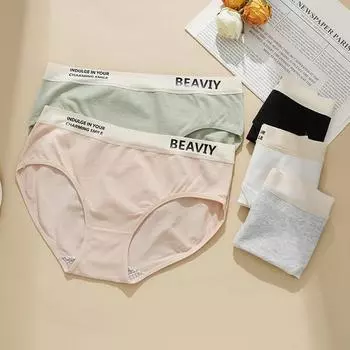 Нижнее белье для девочек из чистого хлопка, женские трусики с контрастным цветным принтом и надписью, средняя талия, дышащие, антибактериальные, с промежностью XL чёрный