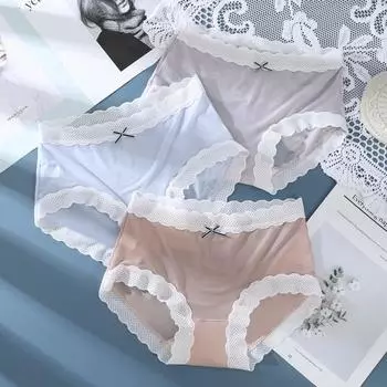 Нижнее белье для девочек из хлопка и льда из дышащей сетки с кружевной кромкой, антибактериальные, тонкие, со средней талией, женские треугольные трусики M розовый