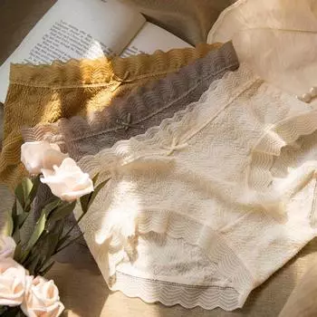 Нижнее белье для девочек из кружева без следов, дышащие трусы со средней посадкой, утягивающие бедра, женские треугольные трусики one size