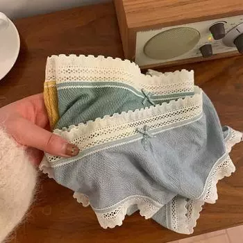 Нижнее белье для девочек из модального хлопка, легкое, кислородное, бесшовное, дышащее, пузырчатое, хлопковое, мягкое, нежное, со средней талией, кружевные трусы, нижнее белье для женщин, трусики One Size жёлтый