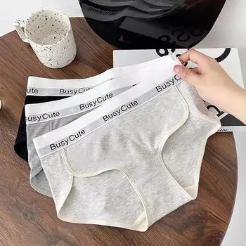 Нижнее белье для девочек, нижнее белье со средней талией, облегающие трусики с треугольными чашечками из хлопка M чёрный