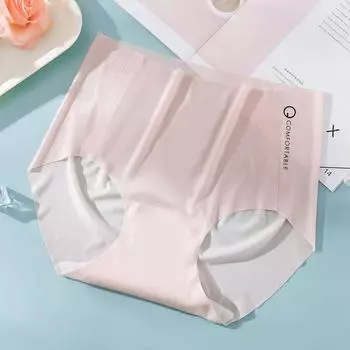 Нижнее белье для девочек-подростков без следов Трусики из ледяного шелка с высокой талией Большие размеры Быстросохнущие хлопковые антибактериальные женские брюки с промежностью M розовый