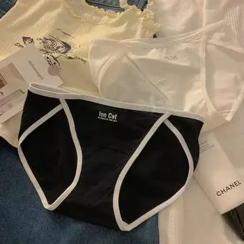 Нижнее белье для девочек, тип А, из чистого хлопка, антибактериальное, талия средне-низкая, большой размер, высокий разрез, удлиненный шаговый шов. L (80-100 jin) синий/серый