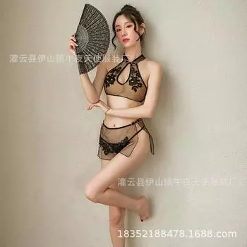 Нижнее белье для девочек, униформа, сексуальный демон, косплей, бикини, трехточечный кружевной комплект с вышивкой 1303 one size fits all