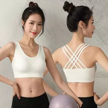 Нижнее белье для йоги, женское, без стального кольца, с перекрестными слингами, с красивой спиной, высокоинтенсивный спортивный бюстгальтер для бега, ударопрочный бюстгальтер S темно-синий
