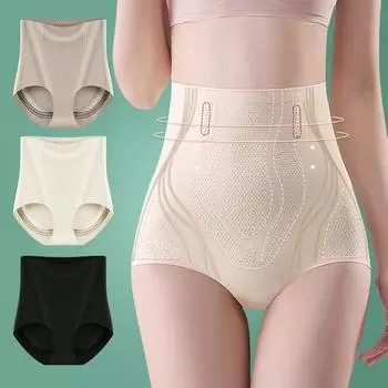 Нижнее белье для контроля живота, корректирующее белье с высокой талией, бесшовные дышащие трусики из ледяного шелка для похудения, шорты, корректирующее белье, нижнее белье M чёрный