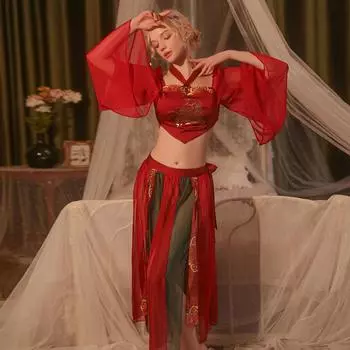 Нижнее белье для косплея, женские пижамы, сексуальное нижнее белье в китайском стиле с халтернеем, экзотические костюмы для медового месяца на осень One Size
