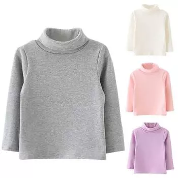 Нижнее белье для маленьких мальчиков и девочек, осенне-зимняя футболка с длинными рукавами и высоким воротником 80 розовый