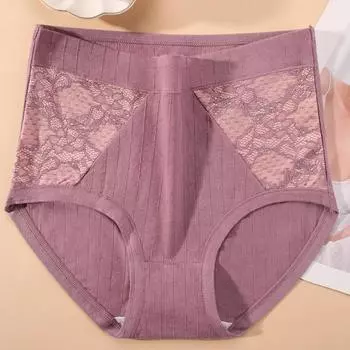 Нижнее белье для мамочек для женщин Panites с высокой талией из чистого хлопка, кружевные трусики-треугольники для женщин среднего и пожилого возраста больших размеров XL