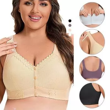 Нижнее белье для пожилых людей, мягкий хлопок, тонкие чашки, пряжка спереди, женское кружево без стального кольца, тип майки, большой удобный и элегантный бюстгальтер 36/80 абрикосовый