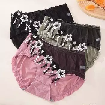 Нижнее белье для женщин с кружевом и высокой талией Chubby Sister Plus Size, сексуальное нижнее белье в ретро-китайском стиле с треугольными чашечками One Size