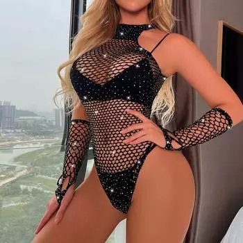 Нижнее белье для женщин, сексуальная сетчатая кружевная горячая дрель, сексуальная пижама, нижнее белье, сетчатая сексуальная пижама, европейский и американский сексуальный комбинезон One Size