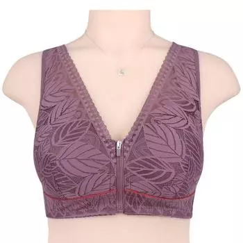 Нижнее белье для женщин среднего и пожилого возраста с застежкой-молнией спереди, удобный кружевной бюстгальтер большого размера без стального кольца 36C жёлтый