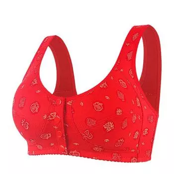 Нижнее белье для женщин среднего и пожилого возраста с красной пряжкой спереди без жилета со стальным кольцом, дышащий и удобный бюстгальтер большого размера