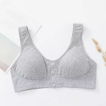 Нижнее белье для женщин среднего и пожилого возраста с пряжкой спереди без стального кольца, хлопковый, собранный, удобный и дышащий бюстгальтер-топ 38/85 серый
