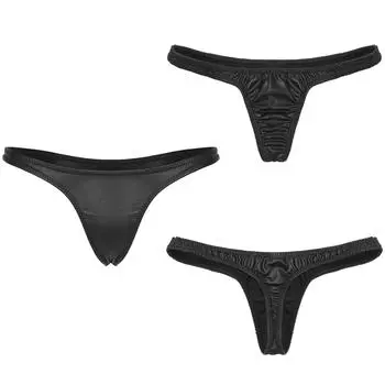 Нижнее белье для женщин, трусы из искусственной кожи с низкой талией, трусики-стринги, нижнее белье L чёрный