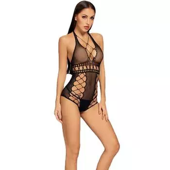 Нижнее белье до бедра с вырезами, сетчатая одежда, женский комбинезон, эластичное кружевное прозрачное боди с открытой промежностью, прозрачная ажурная пижама S