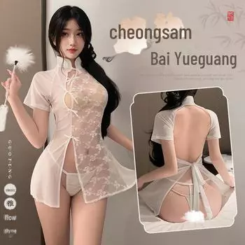 Нижнее белье Feimu Lace Patchwork Sheer Cheongsam - сексуальное, в старинном стиле с открытой грудью и голыми ягодицами (20/мешок) One Size