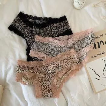 Нижнее белье Girl Heart с леопардовым принтом Ice Silk Треугольное нижнее белье с трусиками с низкой талией Эластичные удобные дышащие треугольные трусики one size
