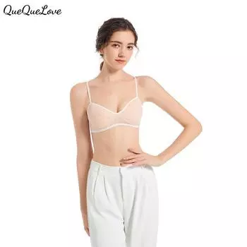 Нижнее белье Hua Fu Lattice No Costware, однотонный, многоцветный бюстгальтер с тонкими бретельками S чёрный