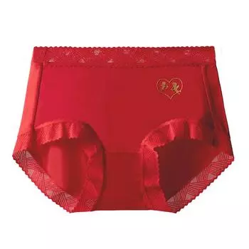 Нижнее белье из чистого хлопка, антибактериальное нижнее белье, нижнее белье с высокой талией, специальное нижнее белье в китайском стиле, женские треугольные брюки M красный