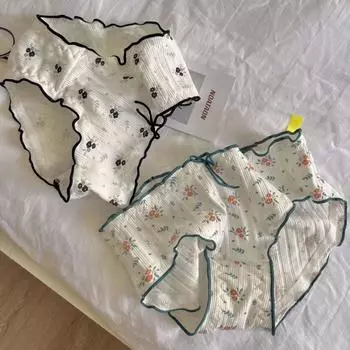 Нижнее белье из чистого хлопка для женщин, свежее, с маленьким цветочным узором и милым грибковым краем, антибактериальное нижнее белье для девочек M