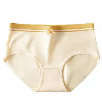 Нижнее белье из чистого хлопка, женские, со средней высокой талией, женские бесшовные трусы из чистого хлопка, большие размеры, простые хлопковые трусы для девочек M светло-желтого