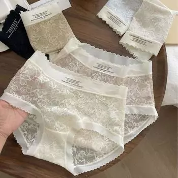 Нижнее белье из цветочного кружева для женщин, легкое, быстросохнущее, дышащее, сетчатое, сексуальное, бесшовные трусики с треугольными чашечками One Size