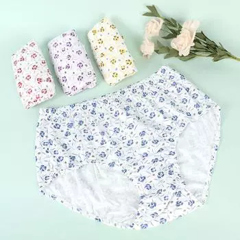 Нижнее белье из хлопка с цветочным принтом для женщин с высокой талией, свободного кроя, с принтом, женские трусики XL