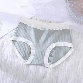 Нижнее белье из хлопка средней длины для женщин с нижним бельем для живота и бедер, дышащее, из ледяного шелка, без следов, антибактериальное, большого размера, треугольные трусики M зелёный