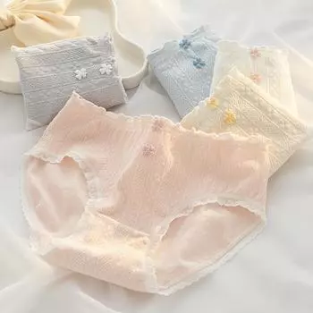 Нижнее белье из хлопкового жаккарда класса А для женщин, антибактериальное, 5А, чистый хлопок, дышащие, с талией, трусики с мешком на бедрах и треугольными чашечками M бежевый