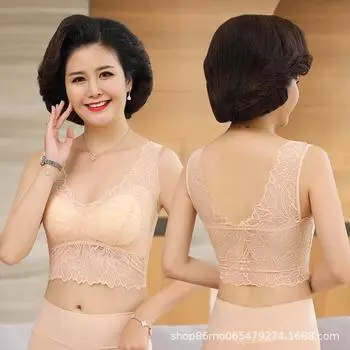 Нижнее белье из кружева для женщин среднего и пожилого возраста, удобное и дышащее, без стальной окантовки, красивый бюстгальтер для сна со сборками на спине, большой размер L (recommended 80-60kg) чёрный