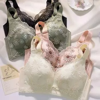 Нижнее белье из латекса для женщин с большой грудью, маленькие вышитые бюстгальтеры без стальных колец, собирают и регулируют полную чашку, сексуальное кружево 34/75BC