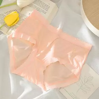 Нижнее белье из ледяного шелка для женщин, бесшовные трусики, летние дышащие антибактериальные трусики с тонкой талией в промежности, сексуальное прозрачное сетчатое нижнее белье M