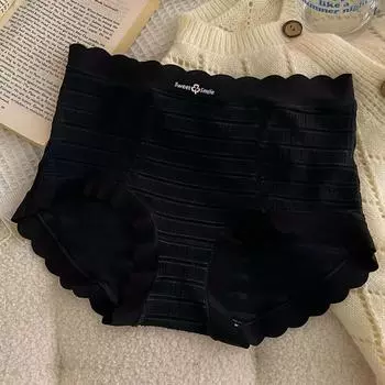 Нижнее белье из ледяного шелка, женские хлопковые антибактериальные бесшовные дышащие летние трусы с высокой талией, тонкие сексуальные кружевные трусы one size чёрный