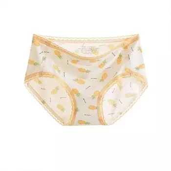 Нижнее белье из ледяного шелка, женские бесшовные девчачьи трусы со средней талией, милые кружевные трусики больших размеров с принтом M