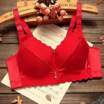Нижнее белье классический любой покрой ледяной шелк женский бюстгальтер бесшовный сборка груди бюстгальтер 75 красный