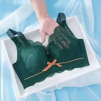 Нижнее белье Маленькие латексные чашки, собирающиеся на больших косточках, без женской полной груди, большие размеры, тонкий бюстгальтер, грудь подвернута, против провисания 34/75 зелёный