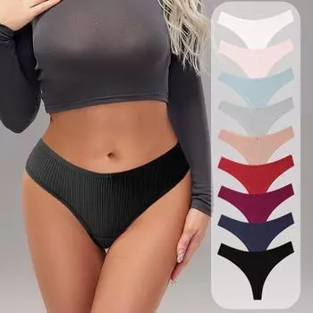 Нижнее белье Модное однотонное нижнее белье с нитками Тонкое дышащее спортивное нижнее белье с треугольными чашечками с низкой талией Женские трусики большого размера S чёрный