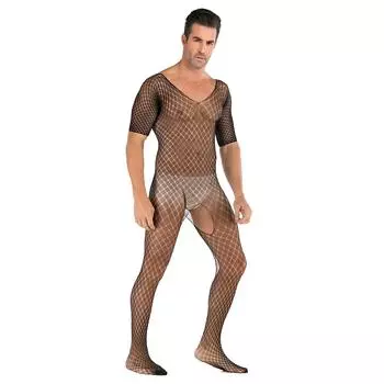 Нижнее белье, мужские чулки с коротким рукавом, сексуальная пижама открытого типа, сетчатая сетка по всему телу one size fits all